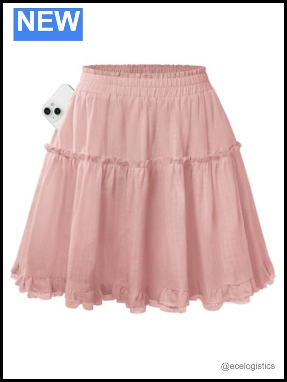 Women Cotton Mini Skort with Shorts Underneath Ruffled Lace Hem